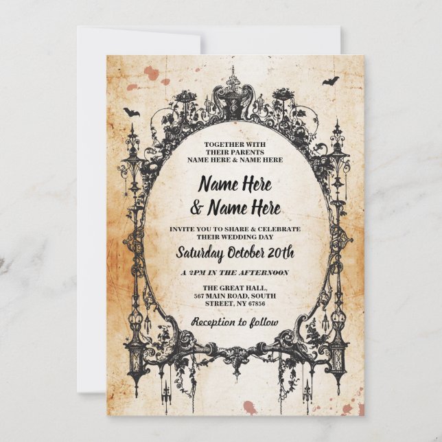 Wedding Halloween Gothic Frame Vintage Invite (Front)