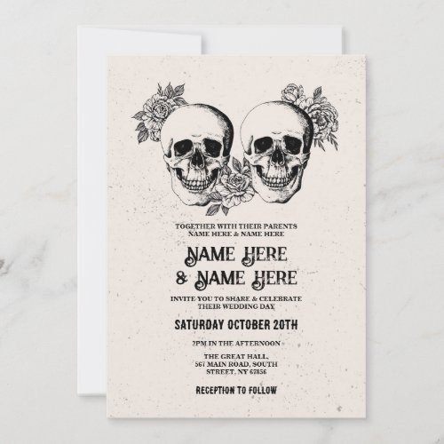 Wedding Halloween Gothic Skull Vintage Invite