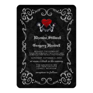 Wedding Halloween Skeletons & Heart Invitation