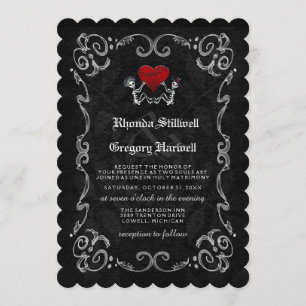 Wedding Halloween Skeletons & Heart Invitation