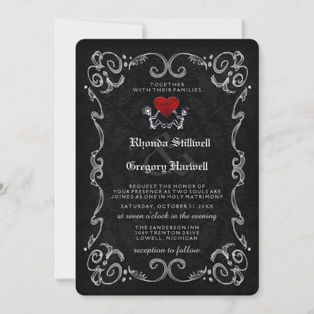 Wedding Halloween Skeletons "TOGETHER WITH" Invitation (Front)