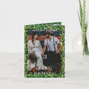 Wedding Handwritten Married & Bright 3 Photos Than Letterpress Thank You Card