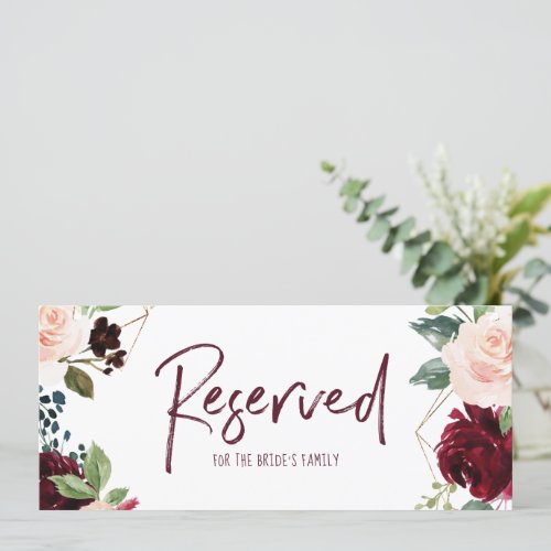 Wedding Hanging Reserved Sign _Burgundy  Navy Invitation