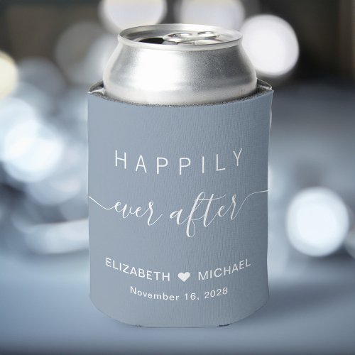 Wedding Happily Ever After Dusty Blue Can Cooler