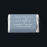 Wedding Happily Ever After Dusty Blue Hershey's Miniatures<br><div class="desc">Simple dusty blue wedding reception chocolate candy bar favors with "Happily Ever After" in a mix of simple white typography and a trendy white script with swashes,  the bride and groom names and the date.</div>