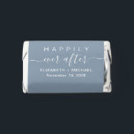 Wedding Happily Ever After Dusty Blue Hershey's Miniatures<br><div class="desc">Simple dusty blue wedding reception chocolate candy bar favors with "Happily Ever After" in a mix of simple white typography and a trendy white script with swashes,  the bride and groom names and the date.</div>