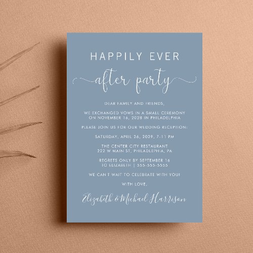 Wedding Happily Ever After Dusty Blue Reception Invitation