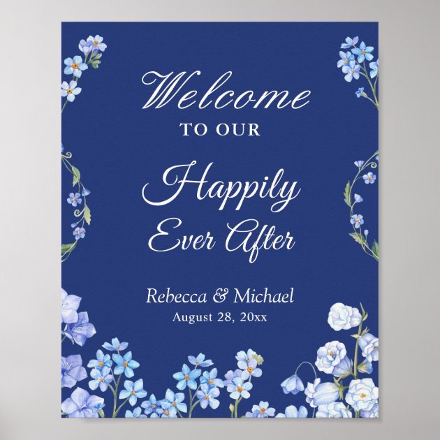 Wedding Happily Ever After Forget Me Nots Floral Poster