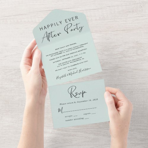 Wedding Happily Ever After Mint Reception All In One Invitation