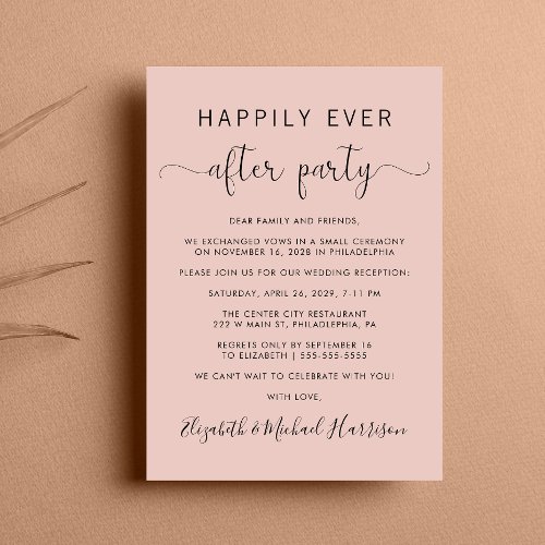 Wedding Happily Ever After Party Blush Reception Invitation