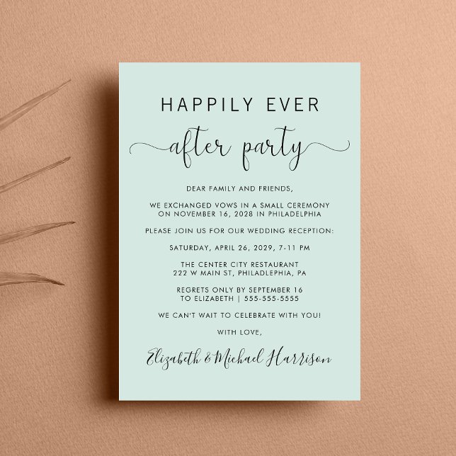 Wedding Happily Ever After Party Mint Reception Invitation (From private vows to a grand party - invite family and friends to celebrate your marriage!)