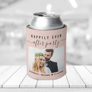 Wedding Happily Ever After Party Photo Blush Pink Can Cooler
