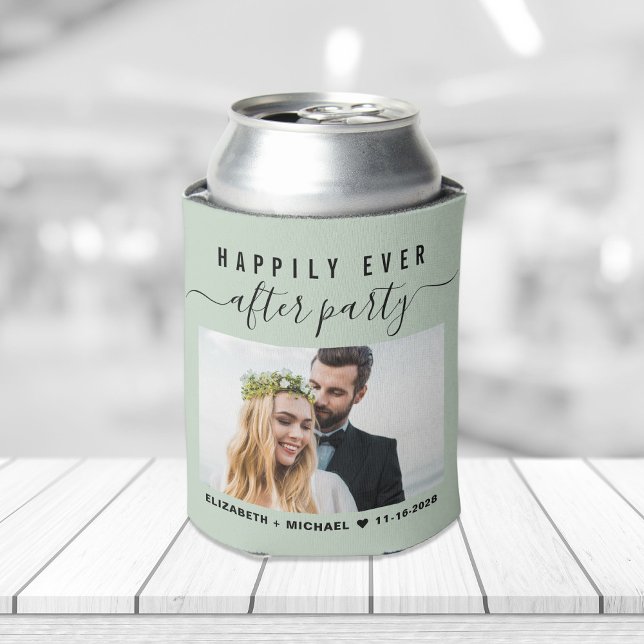 Wedding Happily Ever After Party Photo Sage Can Cooler (Creator Uploaded)