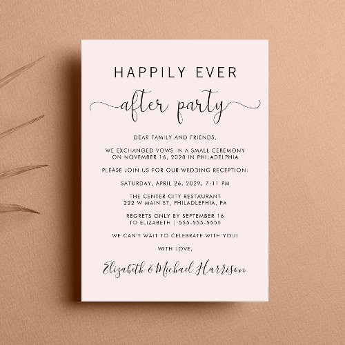 Wedding Happily Ever After Party Pink Reception Invitation