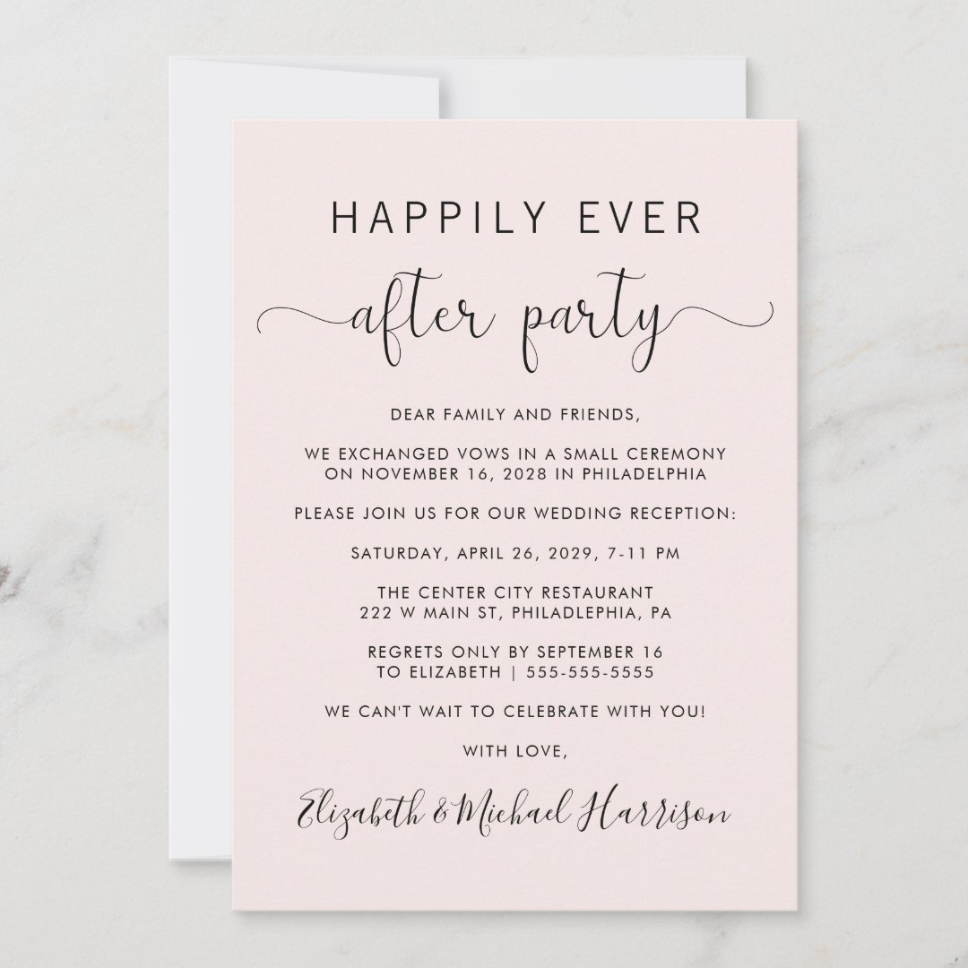 Wedding Happily Ever After Party Pink Reception Invitation | Zazzle