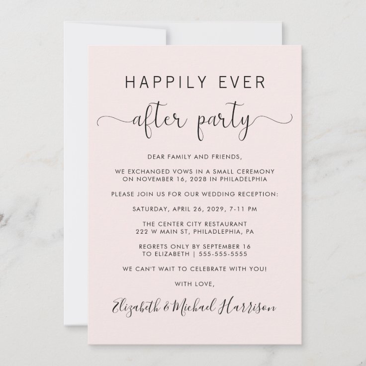 Wedding Happily Ever After Party Pink Reception Invitation | Zazzle