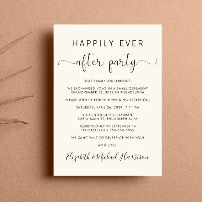 Wedding Happily Ever After Party Reception Cream Invitation | Zazzle