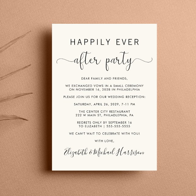 Wedding Happily Ever After Party Reception Cream Invitation (From private vows to a grand party - invite family and friends to celebrate your marriage!)