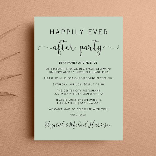 Wedding Happily Ever After Party Sage Reception Invitation
