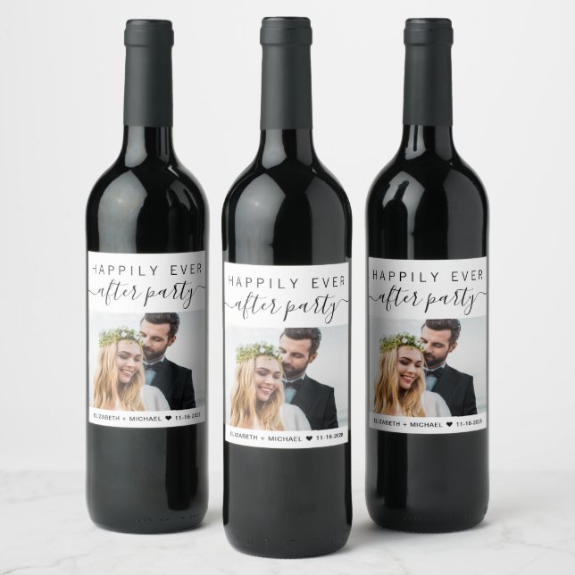 Wedding Happily Ever After Personalized Photo Wine Label (Bottles)