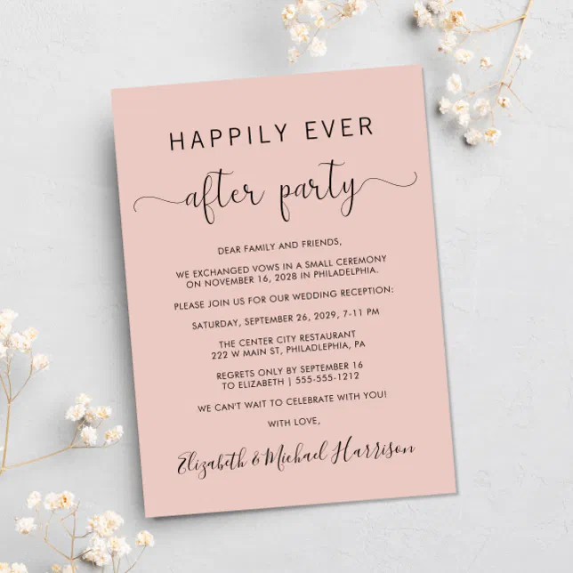 Wedding Happily Ever After Photo Blush Reception Invitation | Zazzle