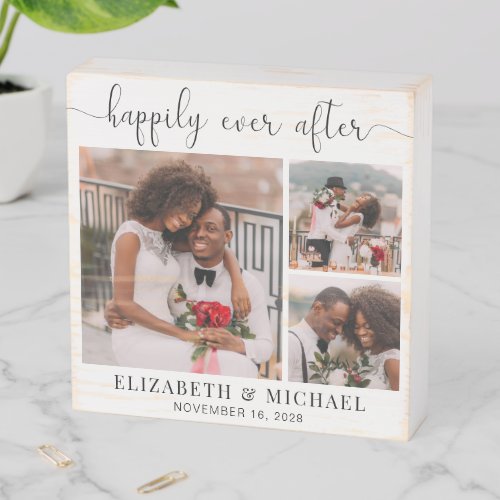 Wedding Happily Ever After Photo Collage Wooden Box Sign