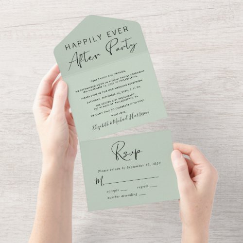 Wedding Happily Ever After Reception Sage Green All In One Invitation