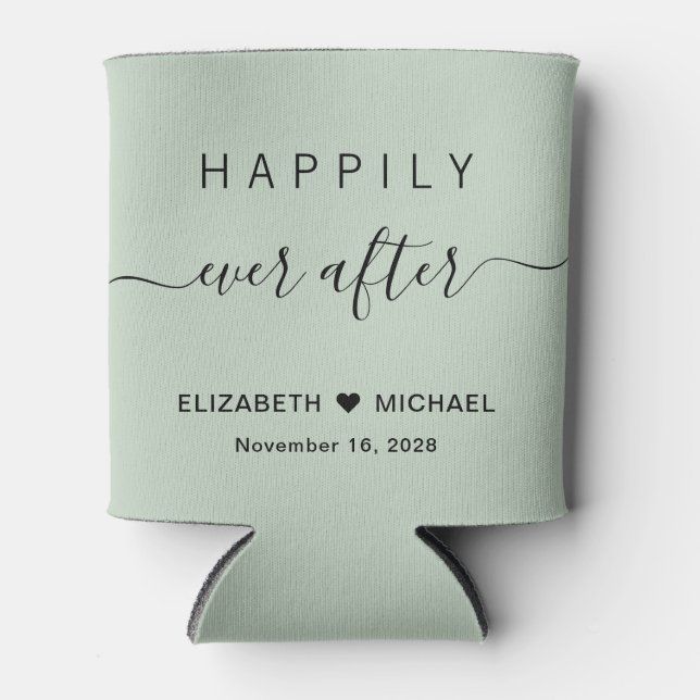 Wedding Happily Ever After Sage Green Can Cooler (Front)