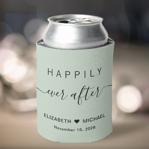 Wedding Happily Ever After Sage Green Can Cooler