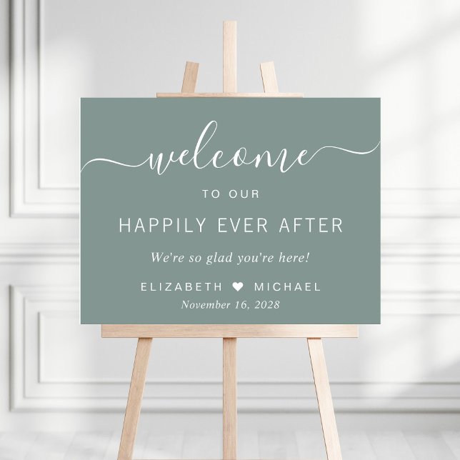 Wedding Happily Ever After Sage Green Welcome Foam Board (Creator Uploaded)