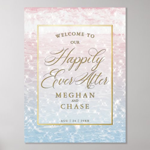 Wedding Happily Ever After Sparkling Ocean Waters Foil Prints