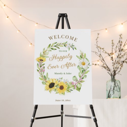 Wedding Happily Ever After Sunflower Daisy Welcome Foam Board