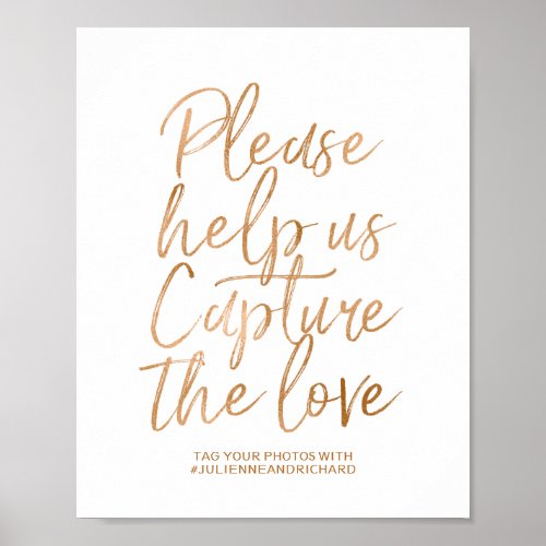 Wedding Hashtag 8x10 Stylish Rose Gold Sign