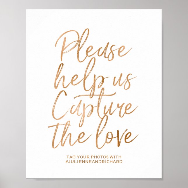 Wedding Hashtag 8x10 Stylish Rose Gold Sign (Front)