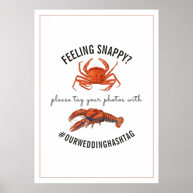 Wedding Hashtag Feeling Snappy Crab & Lobster Sign (Front)