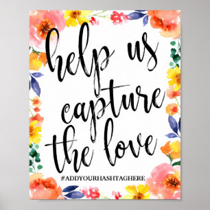 Wedding Hashtag Floral Watercolor 8x10 Sign