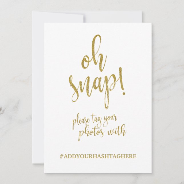 Wedding Hashtag Glitter Gold Affordable Sign (Front)
