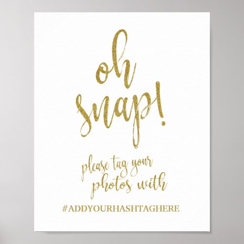 Wedding Hashtag Gold Glitter 8x10 Wedding Sign