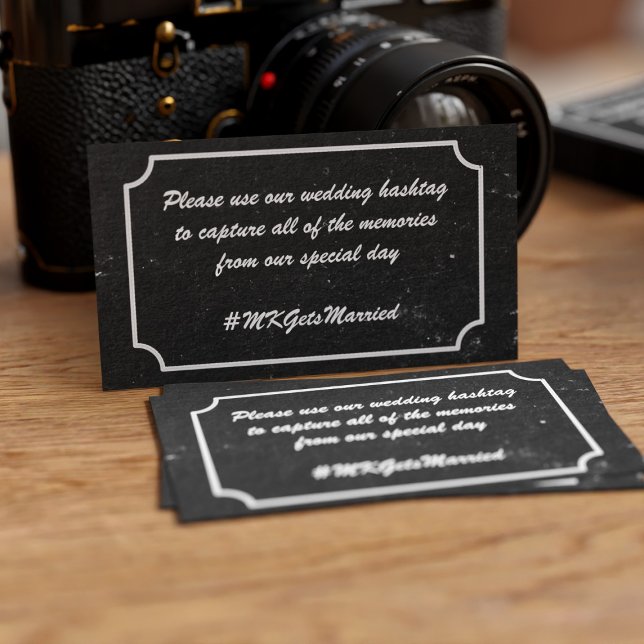 Wedding Hashtag Message Reminder Enclosure Cards (You can add your own text to this black and white chalkboard style enclosure card)