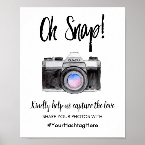 Wedding Hashtag Sign Oh Snap Camera Watercolor Art