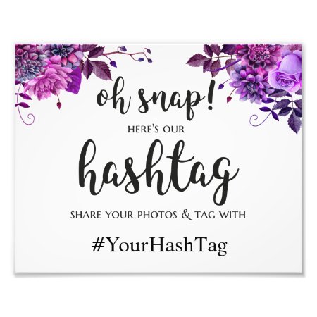 Wedding Hashtag Sign. Purple Instagram Poster