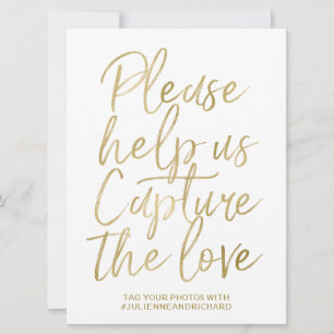 Wedding Hashtag Sign Stylish Gold Hand Lettered