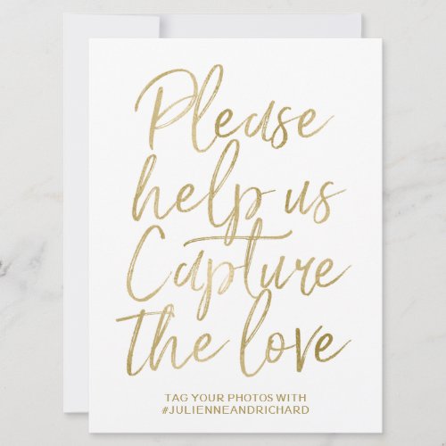Wedding Hashtag Sign  Stylish Gold Hand Lettered