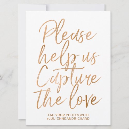 Wedding Hashtag Sign  Stylish Gold Rose Lettered