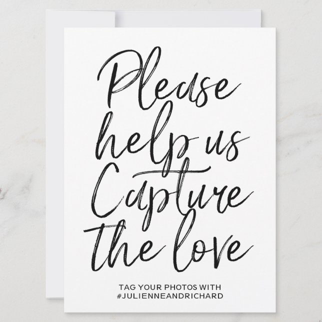 Wedding Hashtag Sign | Stylish Hand Lettered Invitation (Front)