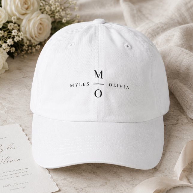 Wedding Hat | Couple Initials Cotton Baseball Cap (Personalized bride and groom hats with names and initials for relaxed ceremony styling.)