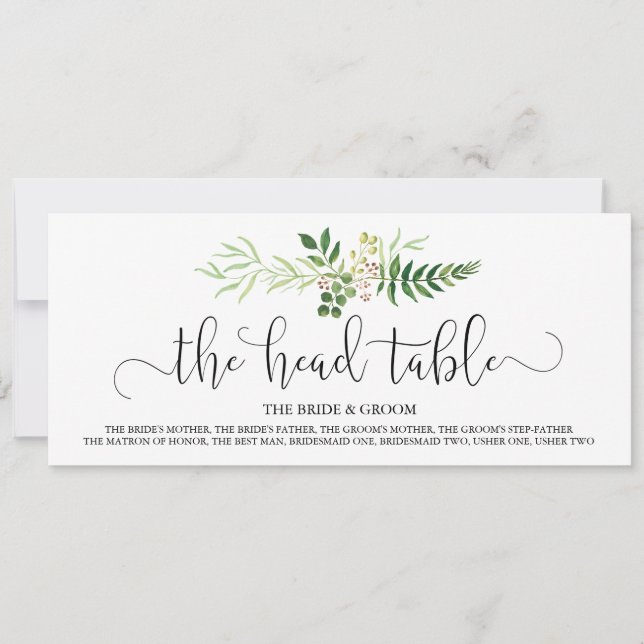 Wedding head table sign, greenery & rustic script (Front)