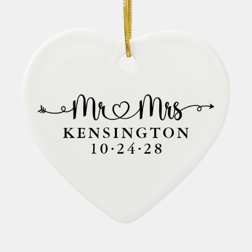 Wedding Heart Arrows Mr Mrs Newlywed Photo Ceramic Ornament