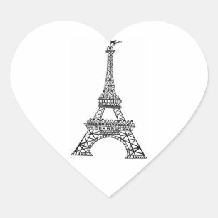 Wedding Heart Black Line Eiffel Tower Paris France Heart Sticker