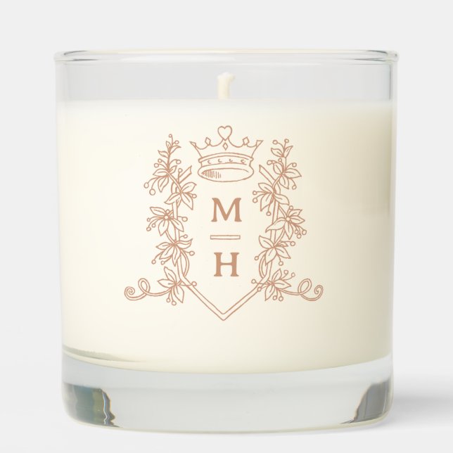 Wedding heart crown monogram rose gold scented candle (Front)